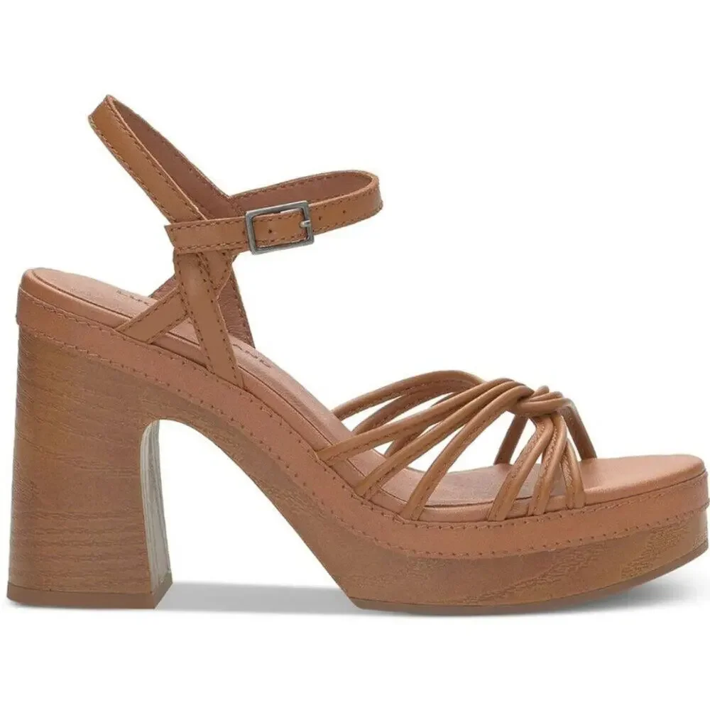 Lucky Brand Ismene Buckle Platform Sandals Cognac Eco Sheep
